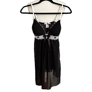 LINEA DONATELLA Sheer Black Babydoll Chemise Panty 2 Piece Set Lingerie Boudoir